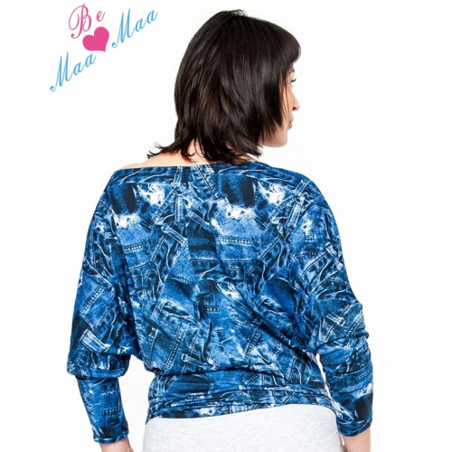 Be MaaMaa Tehotenské štýlové tričko, blúzka s JEANS vzorom,  vel. L/XL