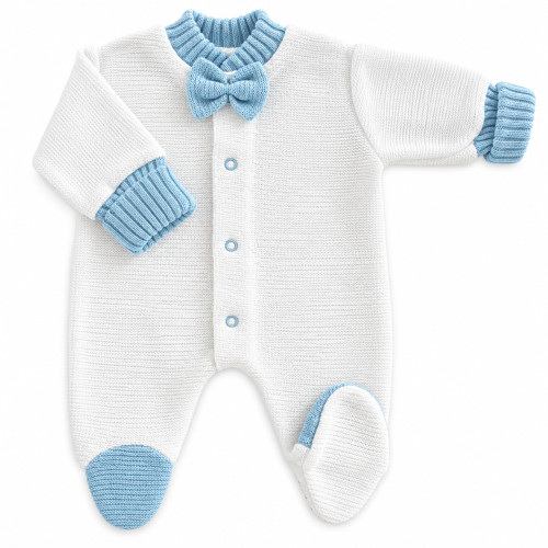 Pletený overal Oliver s vestičkou a čiapočkou Baby Nellys, biela, modrá, 62