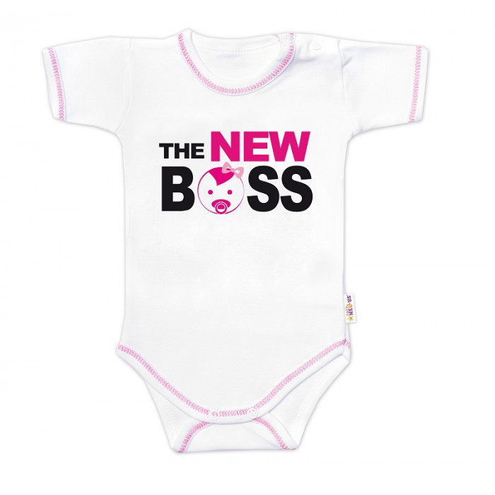 Body krátky rukáv s vtipným textom Baby Nellys, The New Boss, veľ. 74, holka