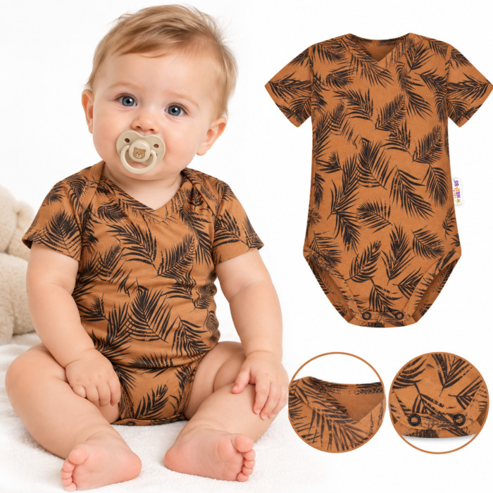 Baby Nellys Bavlnené body krátky rukáv, Palmy - medové, veľ. 86