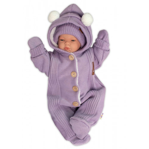 Baby Nellys Pletená kombinéza/overal LUX STAR s kožúškom - dvojvrstvová, fialová, veľ. 74