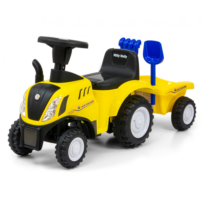 Detský traktor odrážadlo New Holland s prívesom - žltý