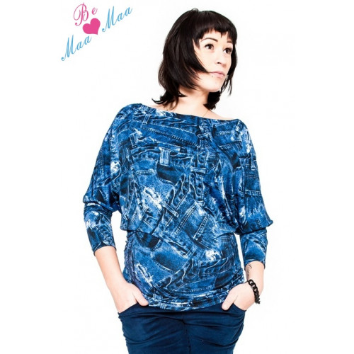 Be MaaMaa Tehotenské štýlové tričko, blúzka s JEANS vzorom,  vel. L/XL