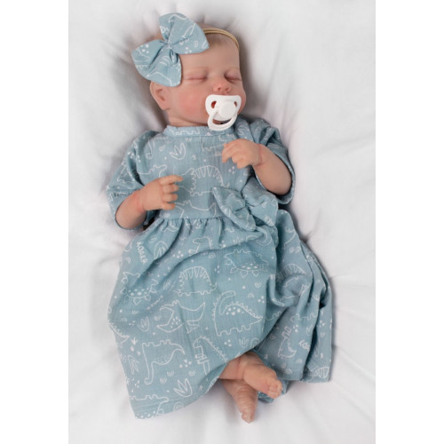 Mušelínové šatôčky + čelenka 2-dielna sada Dino, Baby Nellys, mätové, veľ. 98
