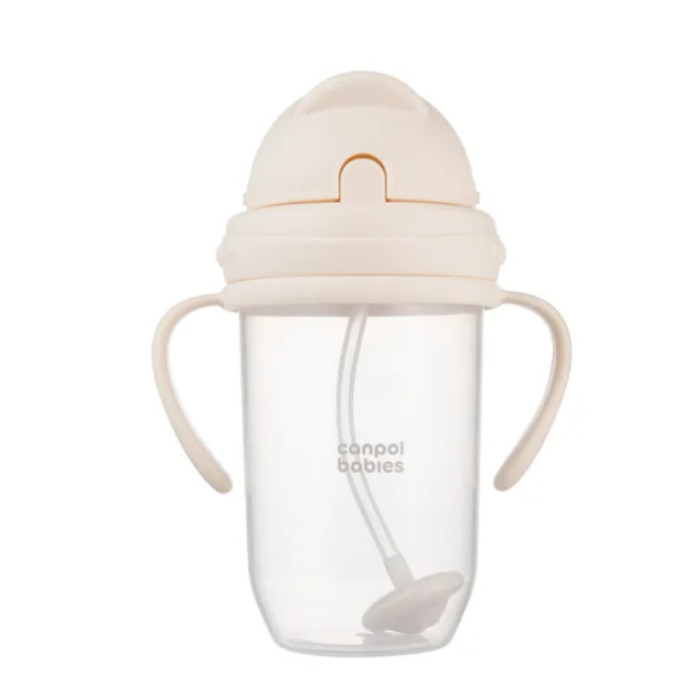 Canpol babies hrnček nevylievací 270 ml so slamkou so závažím, krémový, 6m+