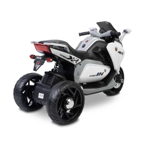 Elektrická trojkolka pre deti TOYZ – 2 motory, LED, USB, biela