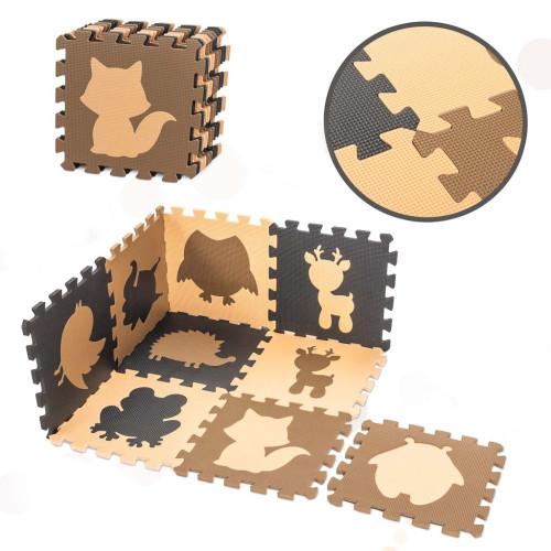 Pěnové puzzle Zvieratká béžové 85×85 cm – 9 dielov, EVA pena, 3+