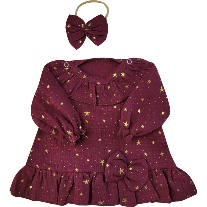 Mušelínové šatôčky s hviezdičkami + čelenka Z&Z, bordó