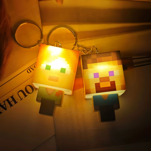 Detská svietiaca kľúčenka Minecraft Steve s krúžkom