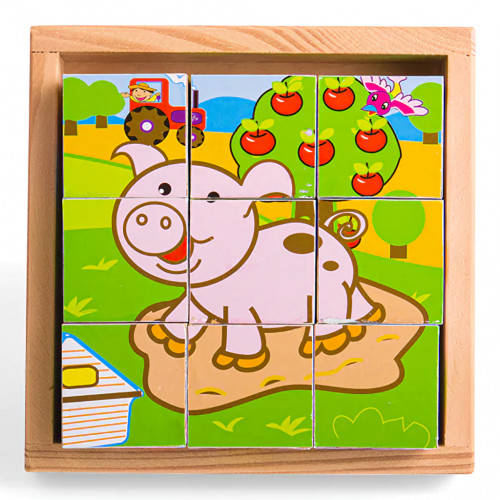 Bigjigs Toys Obrázkové kocky kubusy Zvieratká 9 kociek
