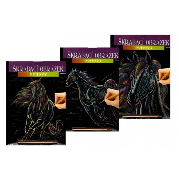 Škrabací obrázok dúhový A4 kôň 23x32cm 3 druhy