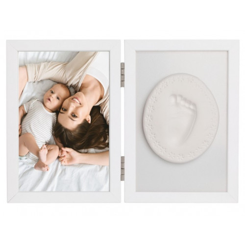 Baby Odtlačok - Dvojitý rámček s modelínou pre odtlačok ručičky alebo nožičky, biely