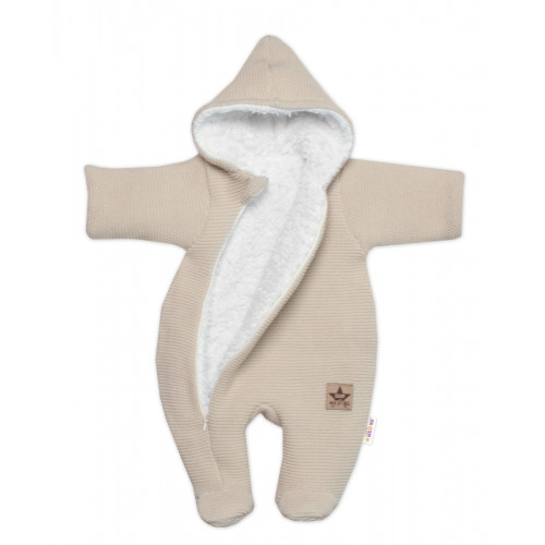 Zimná pletená kombinéza/overálok s kapucňou Baby Nellys - capuccino, veľ. 62