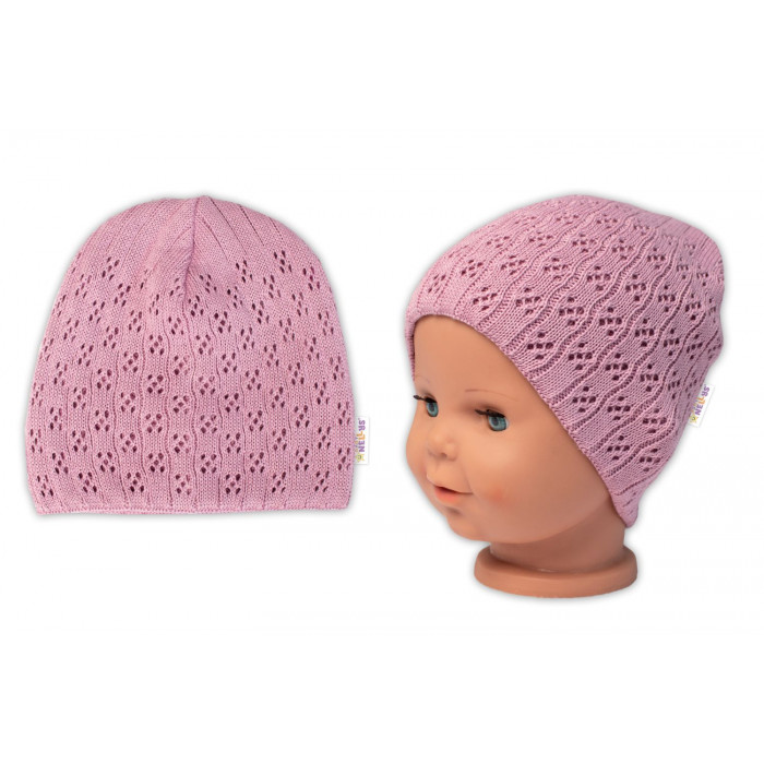 Dvojvrstvová ažúrková čiapka, bavlna, Baby Nellys - púdrová