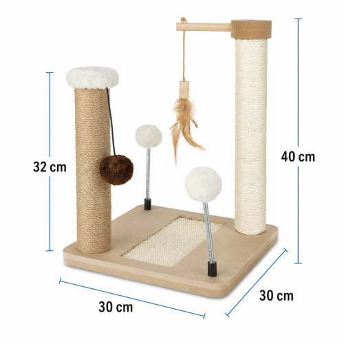 Škrabadlo pre mačky Cat Tree 40 cm – MDF, sisal, juta, guličky na pružinách a šnúrkach