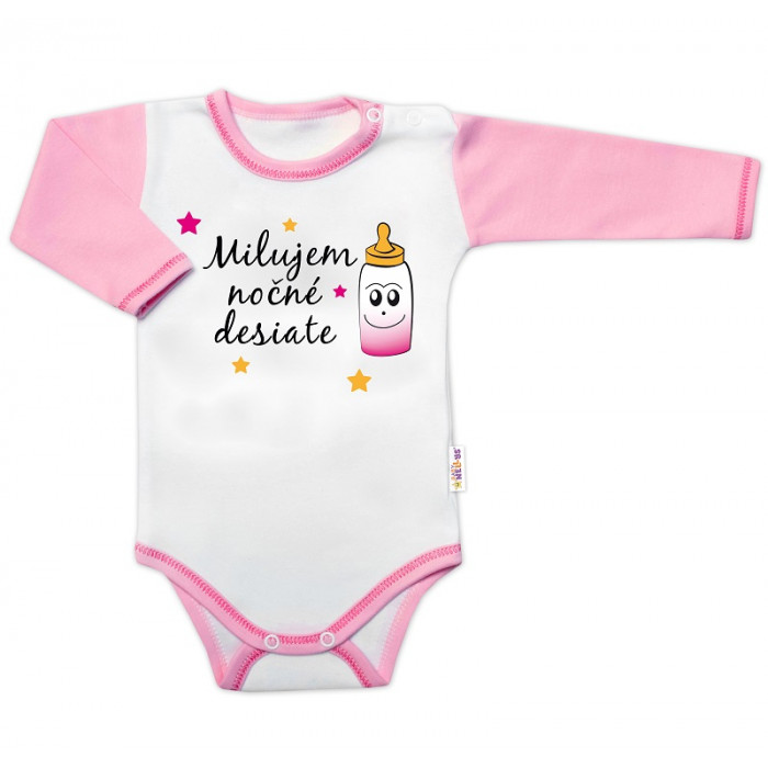 Body dlhý rukáv s vtipným textom Baby Nellys, Milujem nočné desiate, veľ. 86, holka
