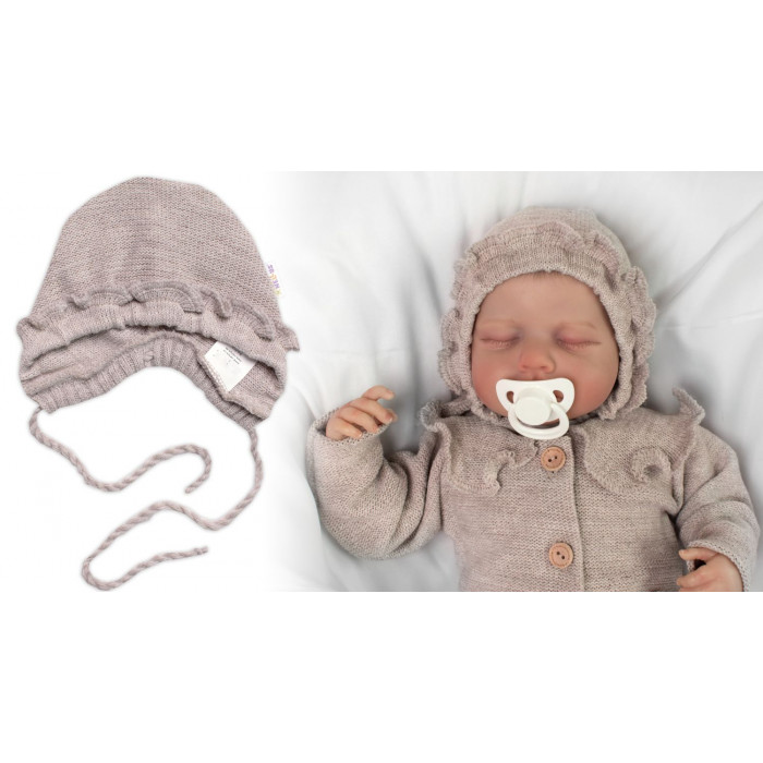 Pletená čiapočka na zaväzovanie bonetka Girl, Hand Made Baby Nellys, bežová