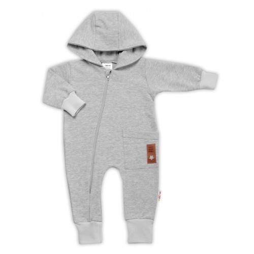 Teplákový overal s vreckom a kapucňou BOY, Baby Nellys, sivý, veľ. 80