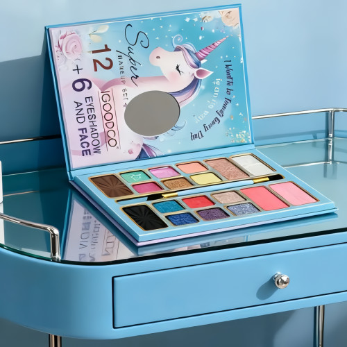 Detská kozmetická paleta Glitter Unicorn so zrkadielkom
