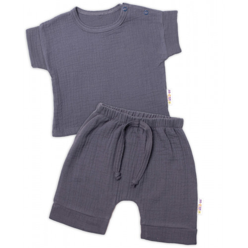 Baby Nellys 2-dielna mušelínová súpravička, tričko + kraťasky BOY, granát, veľ. 62