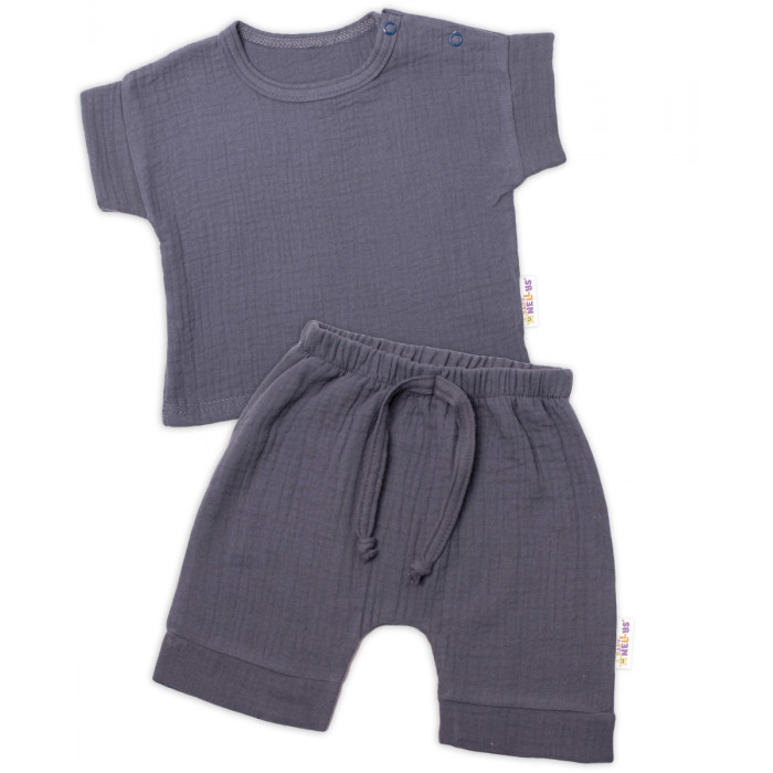 Baby Nellys 2-dielna mušelínová súpravička, tričko + kraťasky BOY, granát, veľ. 62