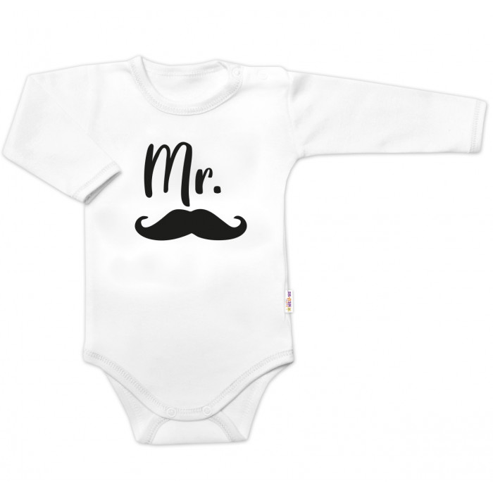 Body dl. rukáv Mr., bavlna Baby Nellys, bielo/čierne, veľ. 74