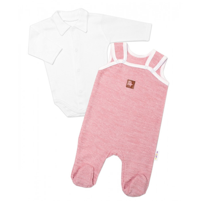 Baby Nellys 2-dielna súpravička Star, body dl. rukáv + pletené dupačky, růžové