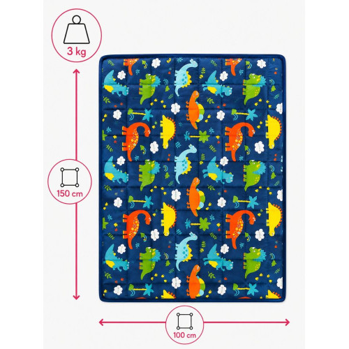 Záťažová deka TULLO Fizjo 3 kg, 100 × 150 cm, modrá s dinosaurami