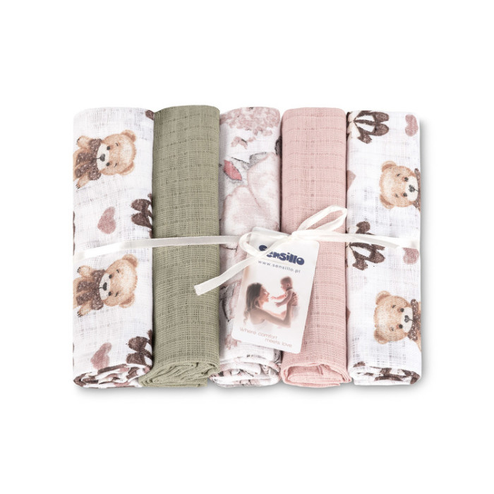 Tetra plienky Basic 70×80 cm Teddy Pink – sada 5 ks, 100% bavlna