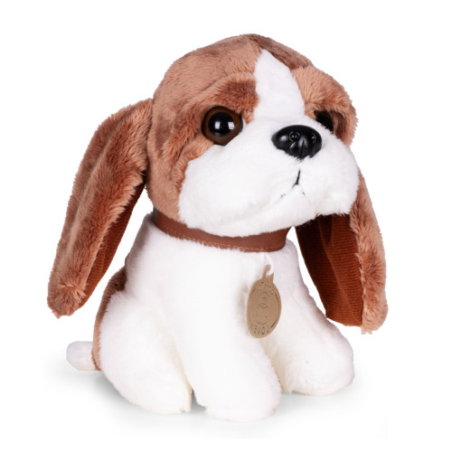 Plyšový psík Beagle v kabelke pre deti REO + kefka na česanie srsti