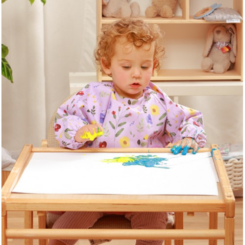 Zásterka, podbradník nepremakavý s dlhým rukávom a vreckom BabyOno - Garden, lila