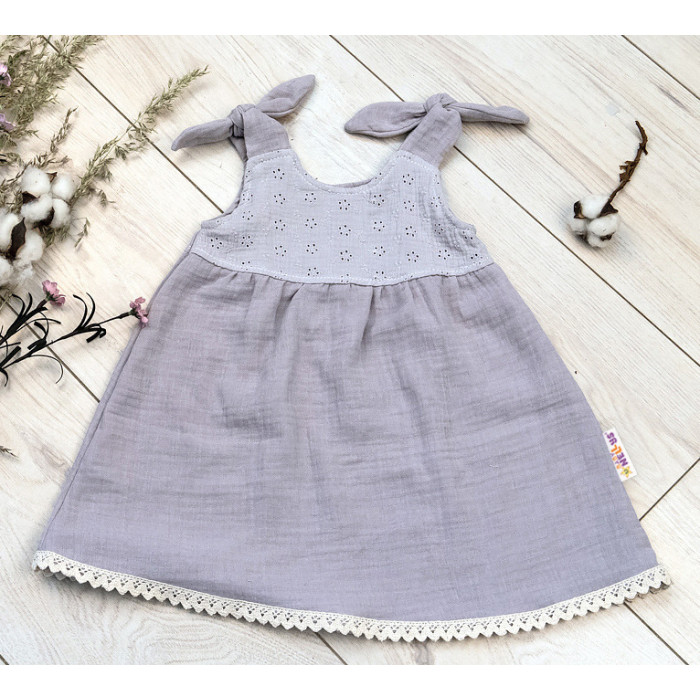 Baby Nellys Letné ľahučké mušelínové šaty Summer - šedé , veľ. 92/98