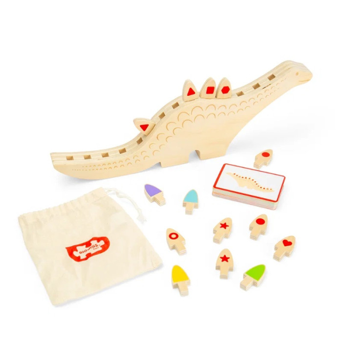 Bigjigs Toys Drevená Montessori hra dinosaurus – triedenie, vzory a logika, 68 dielov