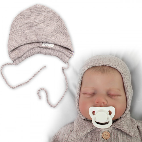 Pletená čiapočka na zaväzovanie bonetka Boy, Hand Made Baby Nellys, bežová, veľ. 68/74