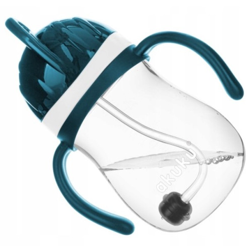 Akuku fľaša so slamkou a závažím - bielo/granát,  280 ml