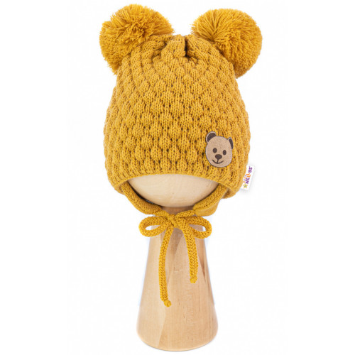 Zimná pletená čiapka Teddy Bear na zaväzovanie, horčicová