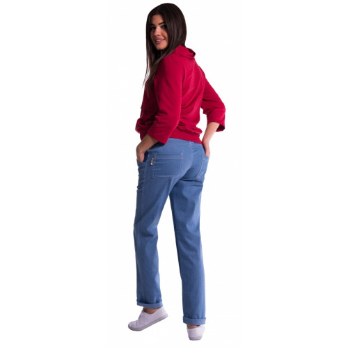 Be MaaMaa Tehotenské nohavice letné bez brušného pásu -  svetly jeans
