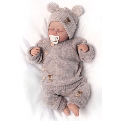 Detský pletený svetrík s gombíkmi, zap. bokom, Handmade Baby Nellys, béžový