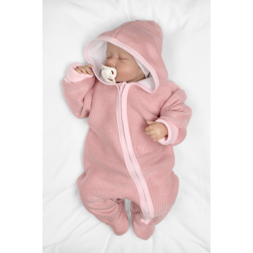 Pletený overal s kapucňou, CUTE - púdrovo růžová, veľ. 62