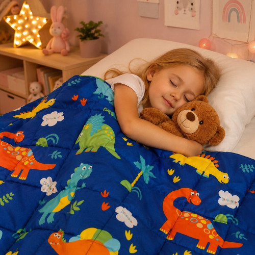 Záťažová deka TULLO Fizjo 3 kg, 100 × 150 cm, modrá s dinosaurami