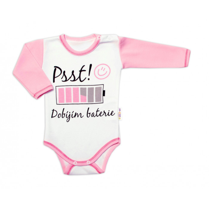 Body dlhý rukáv s vtipným textom Baby Nellys, Psst! Dobíjím baterie, holka