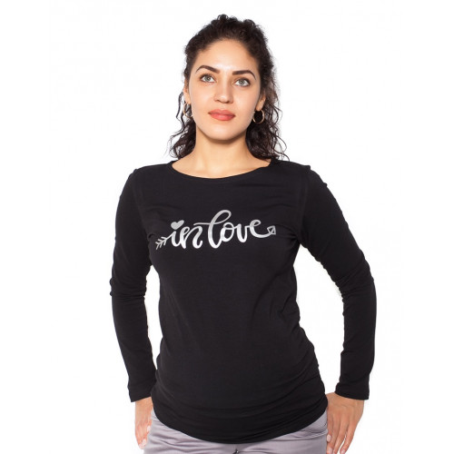 Be MaaMaa Tehotenské  tričko dlhý rukáv In Love - čierné - S