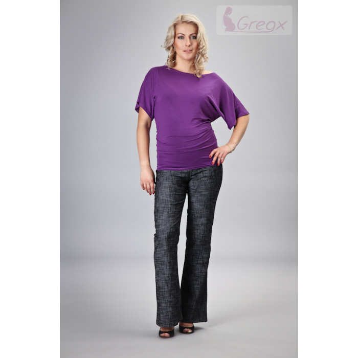 Gregx Elegantné tehotenské nohavice JEANS - čierny melír, vel. S