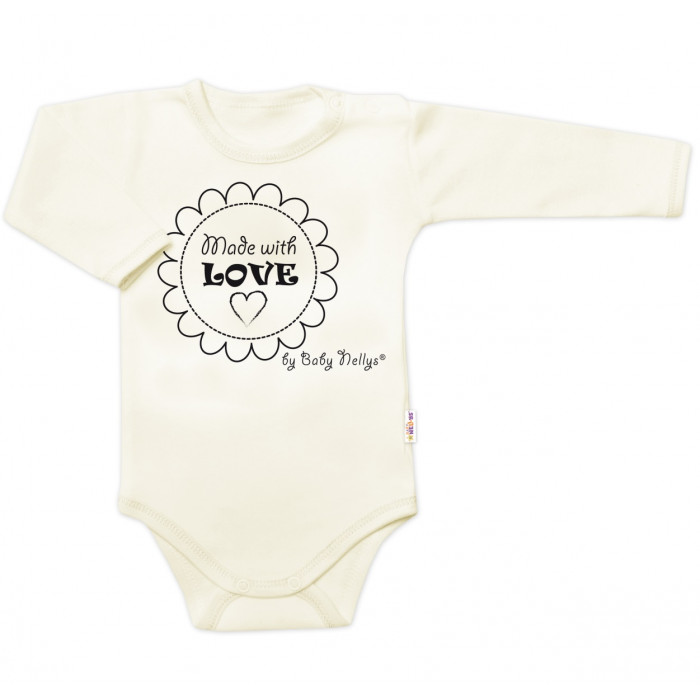 Body dlhý rukáv Baby Nellys, Made with love, ecru, veľ. 62