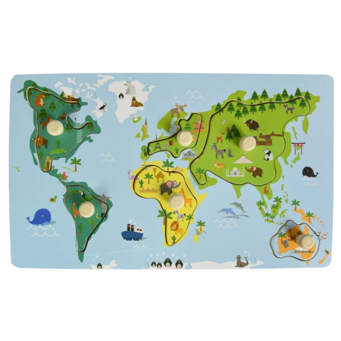 Adam Toys Edukačná vkladačka s úchytmi - Mapa Sveta