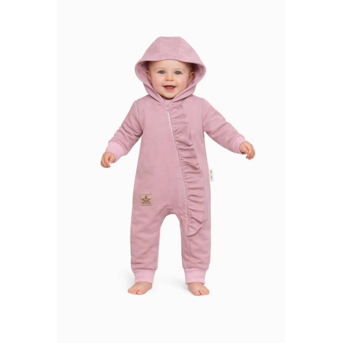 Teplákový overal s volánikom a kapucňou GIRL, Baby Nellys, púdrový, veľ. 86