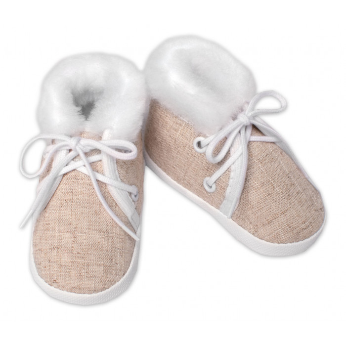 Dojčenské capáčky/topánočky na šnurovanie s kožúškom, Baby Nellys, bežové