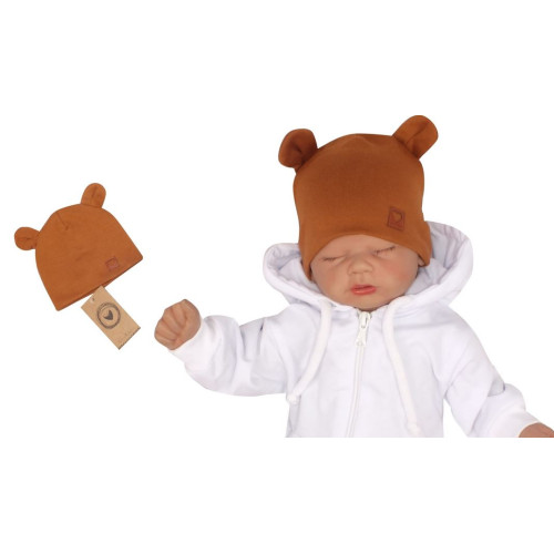 Z & Z Dvojvrstvová bavlnená čiapočka LOVE TEDDY, medová horčica