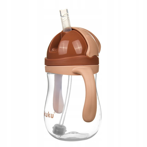 Detská fľaša s slamkou a závažím 280 ml – netekúca, BPA FREE, 9m+, béžová