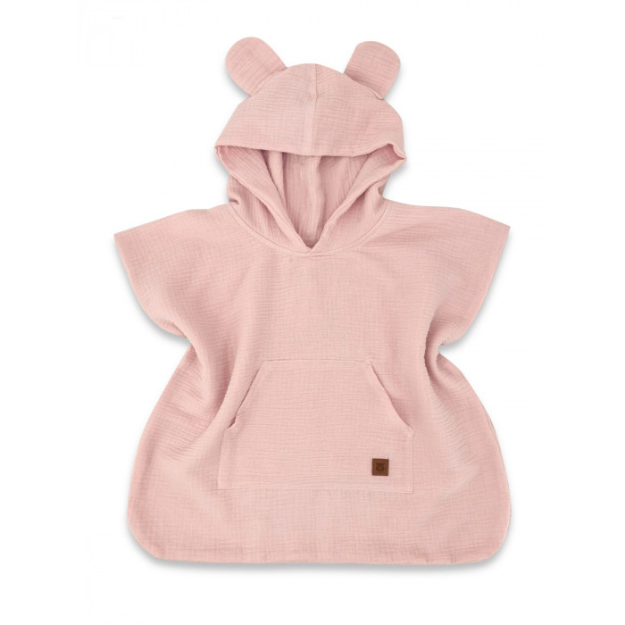 Detské mušelínové pončo lux s kapucňou Teddy, rýchloschnúci, pudrovo ružové